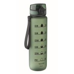 Garrafa de plástico com marcas de tempo e tampa rebatível 1 L cor verde-escuro