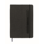 Caderno de capa dura com suporte para telemóvel, folhas A5 pautadas cor preto