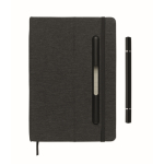 Caderno de capa dura com suporte para telemóvel, folhas A5 pautadas cor preto sexta vista