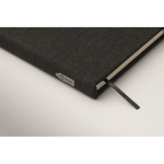 Caderno de capa dura com suporte para telemóvel, folhas A5 pautadas cor preto vista fotografia