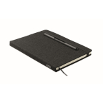 Caderno de capa dura com suporte para telemóvel, folhas A5 pautadas cor preto
