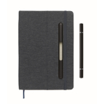 Caderno de capa dura com suporte para telemóvel, folhas A5 pautadas cor azul-marinho sexta vista