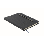 Caderno de capa dura com suporte para telemóvel, folhas A5 pautadas cor azul-marinho