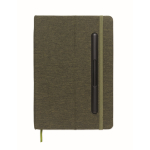 Caderno de capa dura com suporte para telemóvel, folhas A5 pautadas cor verde-escuro