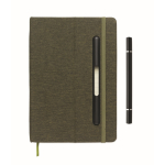 Caderno de capa dura com suporte para telemóvel, folhas A5 pautadas cor verde-escuro sexta vista