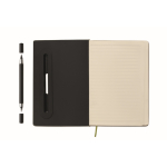 Caderno de capa dura com suporte para telemóvel, folhas A5 pautadas cor verde-escuro oitava vista