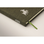 Caderno de capa dura com suporte para telemóvel, folhas A5 pautadas cor verde-escuro vista principal