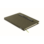 Caderno de capa dura com suporte para telemóvel, folhas A5 pautadas cor verde-escuro