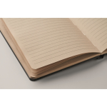 Caderno feito de cana-de-açúcar com capa dura, folhas A5 pautadas cor preto vista fotografia quarta vista