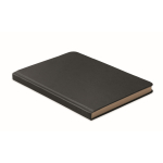 Caderno feito de cana-de-açúcar com capa dura, folhas A5 pautadas cor preto quinta vista