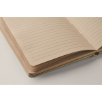 Caderno feito de cana-de-açúcar com capa dura, folhas A5 pautadas cor caqui vista fotografia quarta vista