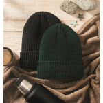 Gorro de malha unissexo em cores variadas, rebordo para personalizar cor verde-escuro vista conjunto
