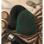 Gorro de malha unissexo em cores variadas, rebordo para personalizar cor verde-escuro segunda vista conjunto