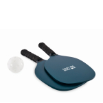 Conjunto de pickleball com 2 raquetas e 1 bola em saco de rede cor azul-marinho vista principal