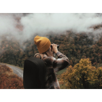 Clássico gorro de poliéster com rebordo de tamanho único cor amarelo segunda vista conjunto