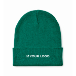 Clássico gorro de poliéster com rebordo de tamanho único cor verde-escuro vista principal