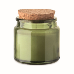 Vela de cera vegetal com aroma a baunilha e tampa de cortiça cor verde