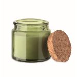 Vela de cera vegetal com aroma a baunilha e tampa de cortiça cor verde segunda vista