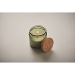 Vela de cera vegetal com aroma a baunilha e tampa de cortiça cor verde vista fotografia terceira vista