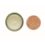 Vela de cera vegetal com aroma a baunilha e tampa de cortiça cor verde quarta vista