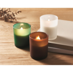 Vela de cera vegetal com aroma a baunilha e pavio de madeira cor castanho vista conjunto