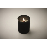 Vela de cera vegetal com aroma a baunilha e pavio de madeira cor preto vista fotografia terceira vista
