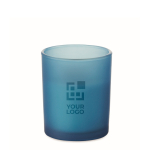 Vela de cera vegetal com aroma a baunilha e pavio de madeira cor azul vista principal