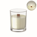 Vela de cera vegetal com aroma a baunilha e pavio de madeira cor transparente