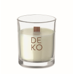 Vela de cera vegetal com aroma a baunilha e pavio de madeira cor transparente segunda vista principal
