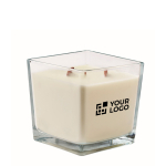 Vela enorme de aroma a baunilha com 2 pavios de madeira cor transparente vista principal