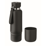Garrafa isotérmica com tira e copo na parte inferior 500 ml cor preto