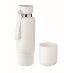 Garrafa isotérmica com tira e copo na parte inferior 500 ml cor branco