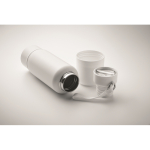 Garrafa isotérmica com tira e copo na parte inferior 500 ml cor branco vista fotografia quinta vista