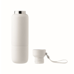 Garrafa isotérmica com tira e copo na parte inferior 500 ml cor branco nona vista