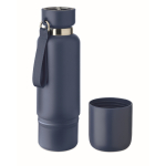 Garrafa isotérmica com tira e copo na parte inferior 500 ml cor azul-marinho