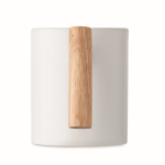 Caneca de cerâmica com original asa reta de madeira 320 ml cor branco sexta vista