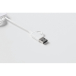 Porta-chaves com vários cabos de carga com diferentes saídas cor branco vista fotografia sexta vista