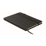 Caderno preto de capa dura e pen USB incluída, folhas A5 pautadas cor preto sexta vista
