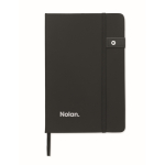 Caderno preto de capa dura e pen USB incluída, folhas A5 pautadas cor preto vista principal
