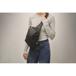 Elegante bolsa tiracolo de couro sintético preto de toque macio cor preto vista fotografia oitava vista