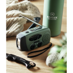 Rádio portátil solar com lanterna e bateria externa de emergência cor verde-escuro
