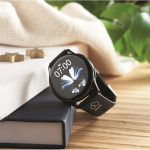 Smartwatch sem fios à prova de água com pulseira de silicone cor preto vista conjunto principal