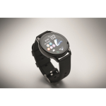 Smartwatch sem fios à prova de água com pulseira de silicone cor preto vista fotografia quarta vista