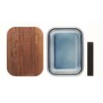 Lancheira de vidro com tampa de madeira e fita elástica de fecho cor azul transparente quinta vista