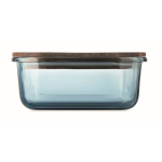 Lancheira de vidro com tampa de madeira e fita elástica de fecho cor azul transparente sétima vista