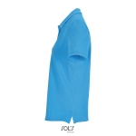 Polo de algodão penteado para mulher, manga curta e 3 botões cor ciano vista lateral