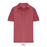 Polo de algodão penteado para mulher, manga curta e 3 botões cor coral