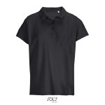 Polo para mulher 100% de algodão penteado, gola canelada com 3 botões cor preto