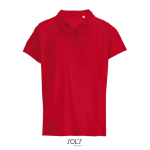 Polo para mulher 100% de algodão penteado, gola canelada com 3 botões cor vermelho quinta vista