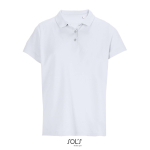 Polo para mulher 100% de algodão penteado, gola canelada com 3 botões cor branco nona vista